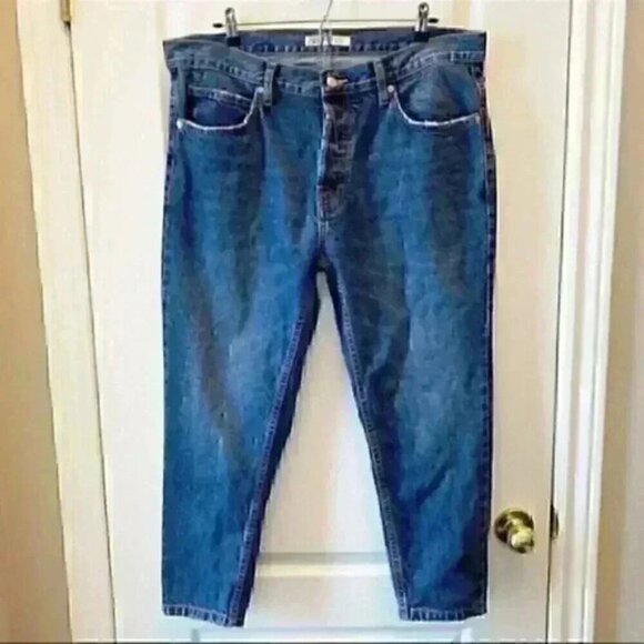 Zara Jeans Slim Fit Ankle Cropped Button Fly Vintage Dark Blue Size 18 - Picture 2 of 15